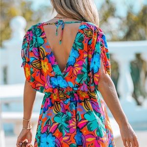 Vibrant Tropical Surplice Mini Dress